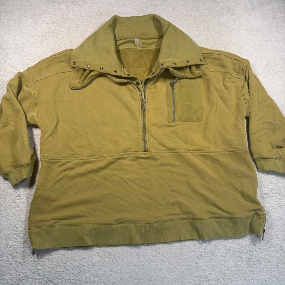 Free People FP Movement Venture Sweatshirt S Olive Green Half Zip Oversized